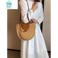 BANGDOU休闲大容量单肩棉线编织包2024新款田园风斜挎包海边度假沙滩包女