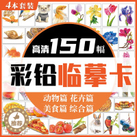 [醉染正版]彩铅临摹卡花卉篇+动物篇+美食篇+综合篇四册 一线美誉步骤对应视频教学美术绘画卡片兴趣高清原创彩铅美术临摹学