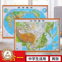 [醉染正版]2023中国地形图加2022世界地形图3D凹凸立体版中小学生用高清精细少儿地理学习挂墙地图中国山脉地势起伏地