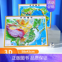 [正版]世界和中国地图2023新版 中国地图3d立体 凹凸地图 世界立体 58*43cm 北斗地图 三维沙盘浮雕地形图地