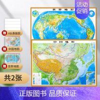 [正版]精雕&加强版2023新版 中国3d立体凹凸地形图 超大世界地形立体地图墙贴 1.1*0.8米 3d地势教学三维立