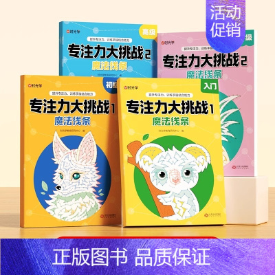 [全套4本]入门+初级+中级+高级 [正版]专注力大挑战魔法线条入门初级中高级左右脑开发注意力思维训练书6岁以上魔线书籍