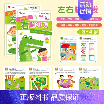 左右脑开发 3-4岁(全2册) [正版]全脑开发700题儿童思维训练2-3岁全脑开发三岁宝宝数学逻辑书本两岁幼儿益智游戏
