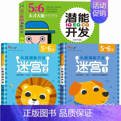全套3册[5-6岁]迷宫+潜能开发 [正版]迷宫训练书3-4-5-6岁 专注力训练注意力训练走迷宫的书大冒险儿童益智书籍