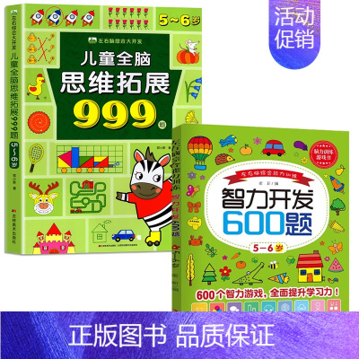 [5-6岁]智力开发600题+儿童全脑思维拓展999题 [正版]2-7岁儿童全脑思维拓展训练999 幼儿园思维逻辑训练书