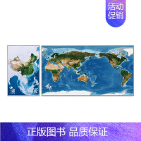 [共2张]中国地图+世界地图 [正版]北斗共2张中国地图世界地图挂图 高清卫星遥感影像装饰框画地形地势覆膜挂画 客厅办公