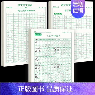 [上册]同步字帖3年级+同步作文字帖+素材积累字帖 [正版]三年级上册同步练字帖语文人教版小学生钢笔硬笔书法练字本楷书笔