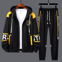 春秋新款连帽开衫卫衣套装男潮流帅气青少年休闲男高中学生薄外套