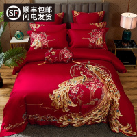 100支长绒棉棉婚庆床品四件套多件套结婚用大红色