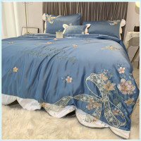 夏季空调被冰丝刺绣四件套天丝夏凉被薄款夏被三件套可水洗可机洗