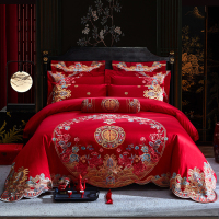 家纺中式龙凤婚庆四件套100支大红结婚喜庆婚床品六件套1.8米