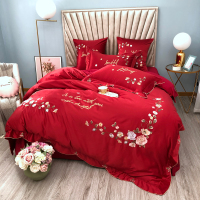 床上四件套网红款棉棉床单真丝被单冰丝公主婚庆刺绣被套床品