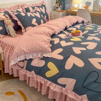 韩式床裙款四件套ins公主风网红磨毛床上用品被套床单三件套床品4