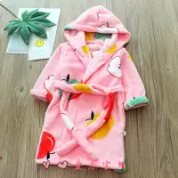儿童浴袍 卡通法兰绒小孩家居服睡袍 男女童秋冬睡衣 珊瑚绒浴袍 粉色苹果 90码(建议身高80-90)