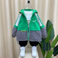 男童2021春季新款洋气休闲外套儿童韩版帅气上衣男孩潮款冲锋衣 绿色 90