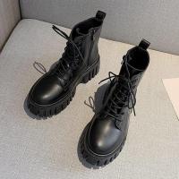 厚底马丁靴女炸街单靴2021新款夏季薄款英伦潮ins瘦瘦内增高短靴 黑色 35