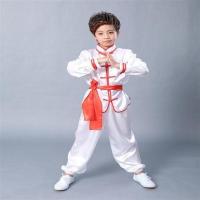 少儿童武术练功服男女短袖太极功夫训练服小学生中国风表演服套装 白色(长袖) 100cm