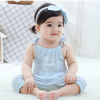 昱婴谷宝宝女童韩版吊带裙婴儿短爬夏季薄款婴儿连体衣服无袖爬服 蓝色兔子_促销 66