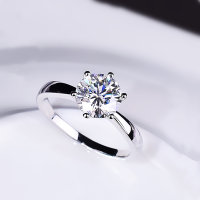 送证书假一赔十1克拉仿真钻戒镀白金925戒指女求婚戒情侣戒 六爪钻戒[高端品质]