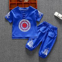 小男童汉服夏装套装中国风唐装宝宝夏季民族风薄款儿童短袖两件套 宝蓝色 80 建议7-13个月15-21斤