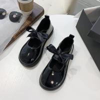 英伦风小皮鞋女2021春秋新款百搭复古中跟厚底玛丽珍鞋珍珠乐福鞋 黑色平底亮面款 35