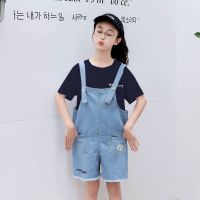 女童牛仔背带裤套装夏季洋气新款女孩裤子短袖裙子短裤儿童背带裙 小雏菊背带短裤 110 建议身身高110左右