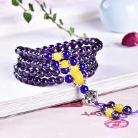 天然紫水晶多圈手链项链男女情侣款手链吊坠时尚饰品黑曜石茶水晶 紫水晶