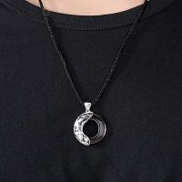 [情侣款]男士锁骨链黑曜石龙纹吊坠一对 项链女猫眼石吊坠配绳 [圆弧猫眼石项链]配[绳子] 男款一条 [无礼盒包装]