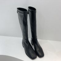 长筒靴2021秋冬新款中跟靴子女騎行靴不过膝长靴网紅瘦瘦靴高筒靴 黑色(内里单) 35