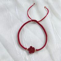 天然朱砂石榴石闺蜜手链女款手工编织绳情侣手环男女学生生日礼物 酒红朱砂小红花 简约装
