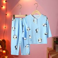 夏季儿童棉绸睡衣小孩夏天长袖宝宝套装男女童绵绸空调薄款家居服 CC051 60码(身高70-80CM)可开档