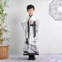 儿童古装汉服女童国学男童小学生表演服三字经书童开笔礼演出服装 国学水墨男款 120