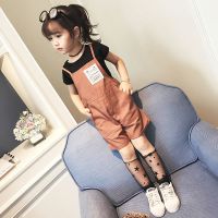 女童套装夏装2020新款洋气女孩背带裤T恤中大儿童时尚夏季两件套 豆红色 [豆红色裤子+T恤两件套] 100 [正码建议