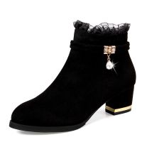 【加绒保暖】短靴女鞋2020新款粗跟秋冬季高跟女靴子百搭妈妈鞋 黑色 单里 35