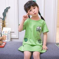 儿童睡裙短袖棉质夏季薄款女童睡衣宝宝小女孩中大童卡通女连衣裙 1111888 18码参考身高130-140[65斤
