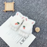 秋冬季儿童手套女童宝宝小女孩男童幼儿大小童可爱冬天加绒厚保暖 白色-优质卡通毛绒手套 参考3-9岁