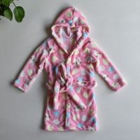 儿童浴袍卡通法兰绒小孩家居服睡袍男孩女孩秋冬睡衣珊瑚绒浴袍 粉猫 100