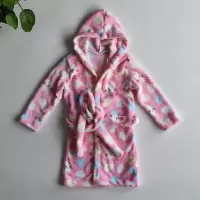 儿童浴袍卡通法兰绒小孩家居服睡袍男孩女孩秋冬睡衣珊瑚绒浴袍 粉猫 100
