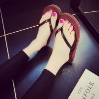 新款简约人字拖女平底碎花防滑夹脚人字拖鞋女学生休闲沙滩鞋凉拖 细带棕色 36 适合35脚穿