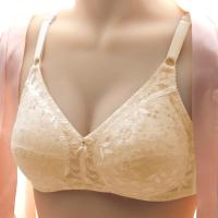 夏季超薄内衣女无钢圈大胸显小胸罩聚拢收副乳蕾丝无海绵大码文胸 肤色蕾丝 BC通杯 36/80