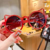 儿童太阳镜男女童潮时尚卡通眼镜韩版小孩防紫外线可爱宝宝墨镜 小猫咪红色