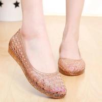 坡跟厚底塑料水晶果冻鞋包头沙滩鞋2017新款韩版洞洞鞋女夏凉鞋潮 金色 002 36