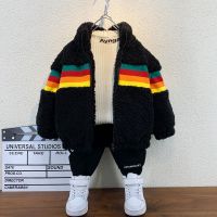 女儿童外套男秋冬加绒加厚童装女童外套冬加毛绒儿童宝宝新款大衣 黑色 三层复合加绒加厚 90