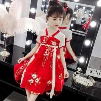 儿童汉服女童夏季超仙连衣裙古装衣服中国风儿童套装女古代仙女裙 红色 100