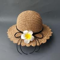 儿童遮阳帽子男女童草帽小孩124岁太阳帽礼帽宝宝夏季防晒亲子帽 E咖帽黑绳鸡蛋花 1-3岁(头围47-50)