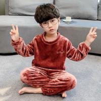 男童睡衣暖暖裤套装女童加厚儿童珊瑚绒小孩家居服大童秋冬季外穿 粉红色 蜜酱红 90 建议身高80-90