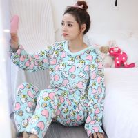 睡衣女冬季加厚珊瑚绒韩版可爱长袖大码法兰绒家居服保暖秋冬套装 TT蓝底猫 M(80-100斤)