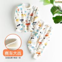婴儿宝宝保暖内衣套装冬秋衣秋裤加绒加厚男童女童睡衣儿童两件套 赛车大战（加绒加厚） 73