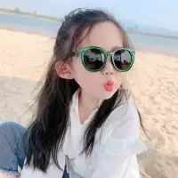 儿童太阳镜墨镜韩版小孩眼镜时尚潮男童女童宝宝防紫外线眼镜遮阳 气质墨绿色