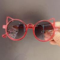 儿童太阳镜墨镜防紫外线眼镜宝宝小孩男女童时尚卡通小猫玩具眼镜 红色 单个眼镜